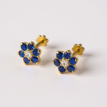 Load image into Gallery viewer, 9kt Gold Blue Floral Earstuds